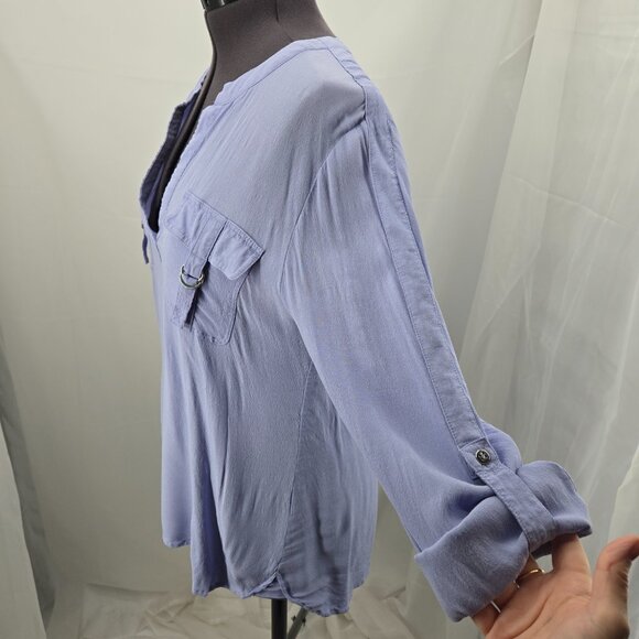 810-49 Chico’s lilac purple V-neck hi-low tunic top Size 2, Large 12 - Picture 3 of 9